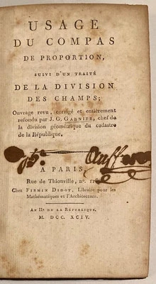 GARNIER. Jean-Guillaume. Usage du compas de proportion, suivi d'un traité de l - Photo 1/4