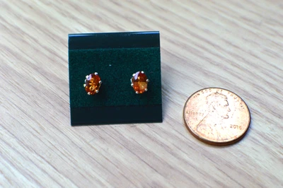 0.83ct Fanta Orange Sapphire Solitaire Earrings Fine Sterling Silver 5x4mm - Image 1 of 4