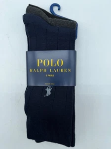 NEW 3 PAIRS  MENS POLO RALPH LAUREN CREW DRESS SOCKS SIZE 10-13 NAVY /BLK /GREY - Picture 1 of 7