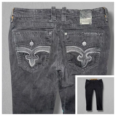 Pantalones de mezclilla Rock Revival Ian rectos para hombre 40x31 negros elásticos bolsillos motociclista Foto 1 de 4