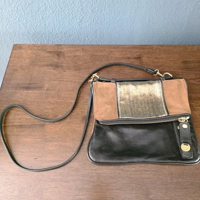 Maison Mayle La женский замшевый кожаный клапан через плечо коричневый черное золото - Изображение 1 из 4