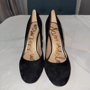 Sam Edelman Black Suede Chunky 3 1/2" Block Heel Pumps Women's Size 9 - Picture 1 of 6