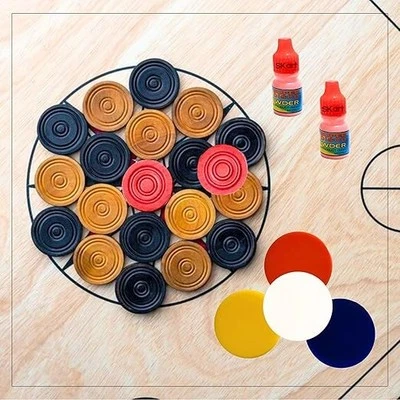 Wooden Carrom Coins Set of 24 Coins with 4 Striker and 2 Powder, Multi-Colour - Image 1 of 3