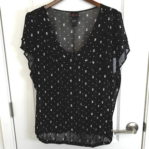 Blusa negra transparente con calaveras tórridas lunares manga corta cintura elástica para mujer Plus 2 - Imagen 1 de 11