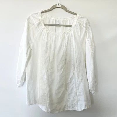 Blusa boho J. Jill para mujer blanca Love lino bordado encaje talla mediana Foto 1 de 4