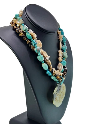 Collar Colgante Jade De Colección Ojo de Tigre, Turquesa, MOP Multi Hilo 16 Pulgadas 925 Foto 1 de 4