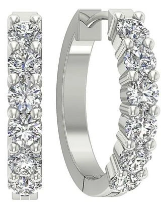 Hoops Earrings SI1 G 0.80 Ct Natural Round Diamond 14K Gold Prong Set 0.60 Inch - Image 1 of 4