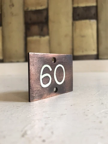 Early 20th Century Small Copper/Bronze Enamel House door number 60 Plate Sign Cover