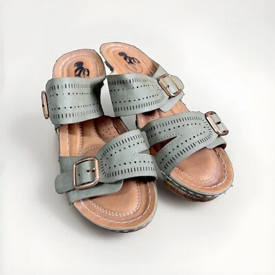 Sandalias de cuña para mujer talla 8 verde pastel punta abierta hebilla sin cordones boho informales Foto 1 de 4
