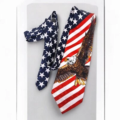 100% Silk USA Eagle Flag Necktie Patriotic Stars Stripes 56" Florence & K - Image 1 of 4