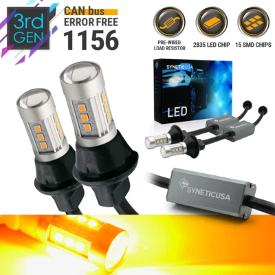 1156 LED sin errores Canbus bombillas de señal de giro ámbar resistencia con cable Foto 1 de 4