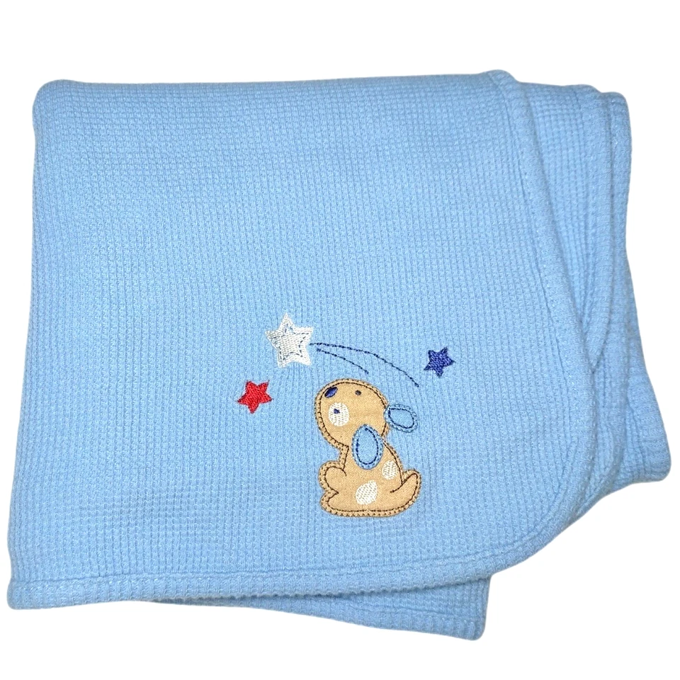 Manta térmica azul cachorro perro estrella fugaz bebé Lovey tejido gofre rojo blanco Foto 1 de 3