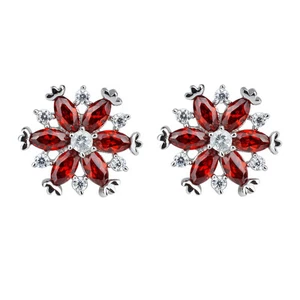 925 Sterling Silber Ohrstecker Schneeflocke Granat rot CZ Schmuck Piercing Pin - Bild 1 von 4