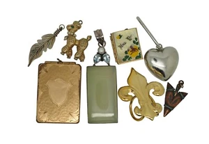 8 Vintage Necklace Charm Pendants Lockets Scarf Clip Poodle Fleur de Lis - Picture 1 of 11