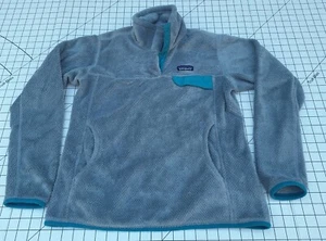 Womens Sz Med Patagonia Re-tool 1/4 SNAP-T Pullover Fleece Gray Teal Accent - Picture 1 of 7