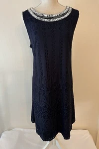 Roz & Ali Dress Barn Size 16 Blue Lace Dress with Rhinestones Fully Lined - Picture 1 of 12