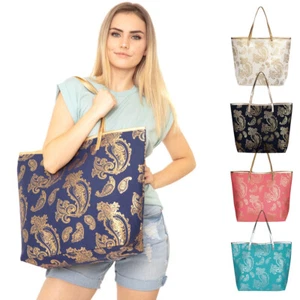 ScarvesMe Designer Goldfolie Paisley Tasche groß Schultertasche Strandtasche Beuteltasche - Bild 1 von 5