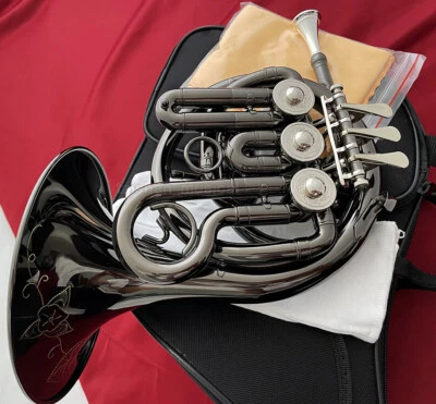 Campana de grabado MiNi cuerno francés Bb 3 válvulas giratorias níquel negro campana de 6,55"" Foto 1 de 4