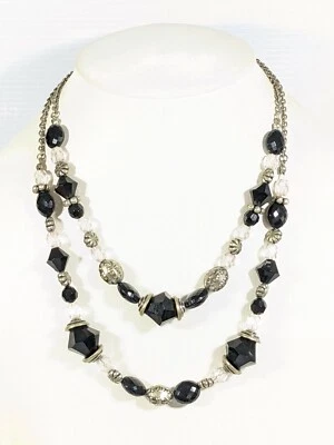 Ожерелье Premier Designs серебристое балийский стиль черные акриловые бусины двухслойное 18 дюймов - Изображение 1 из 4