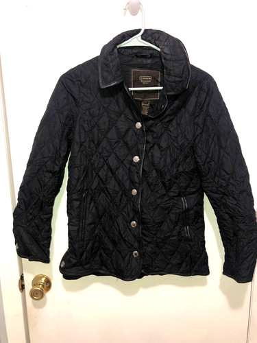 Giacca in nylon leggera Coach Diamante Trapuntata Nera a scatto Taglia XS