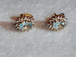 18KT Gold Over Sterling Silver Genuine Gem Stone Stud Earrings 3/8 in - Signed - Picture 1 of 13