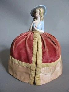 Antique Ceramic Figurine & Velvet Elegant Lady Trinket Box Statue 6" MADE IN UK - Picture 1 of 5