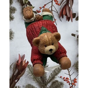 Teddy Bear Christmas Tree Ornament Vintage Hanging Ribbon Sliding - Picture 1 of 9