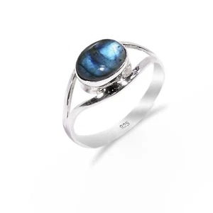 Deslumbrante Anillo Labradorita Piedras Preciosas Plata de Ley 925 Anillo Fuego Azul Todos los Tamaños - Imagen 1 de 1