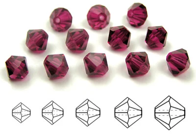 Czech Bicone Crystal Beads Fuchsia Dark hot pink Rondelle Diamond - Image 1 of 4