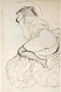 Gustav Klimt Drawings: Two Nude Studies -  2 Fine Art Prints