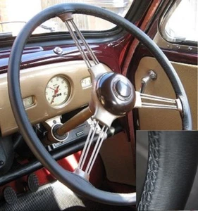 FOR HUDSON HORNET REAL BLACK ITALIAN LEATHER STEERING WHEEL COVER 1950-1957 - Picture 1 of 1