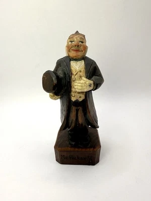 "Estatuilla de madera tallada a mano vintage de Anri Charles Dickens Mr Pecksniff 5""" Foto 1 de 4
