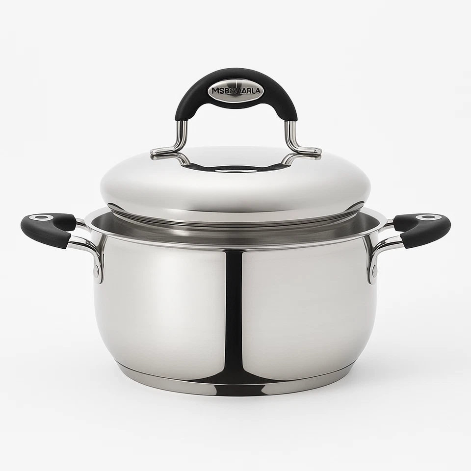 Pentola MSBAVARIA Acciaio Inox con Coperchio Forno Safe Manici Silicone Ø22-26cm - Immagine 1 di 4