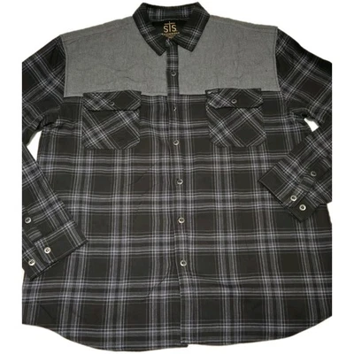 StS Ranchwear Logan Flannel Shirt Mens 3XL Black Plaid Long Sleeve Quilted Yoke - Image 1 of 4