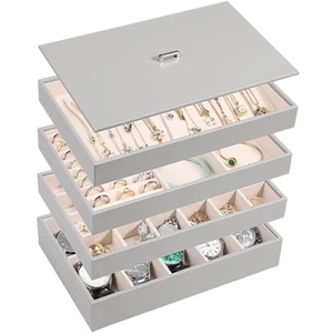 Stackable Jewelry Organizer Tray with Lid, PU Leather Jewelry Storage Holder ... - Picture 1 of 6