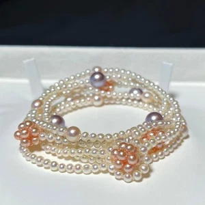 Double Strand Akoya Baby Pearl Necklace Silver 3.1–8.4mm 116cm From Japan - Picture 1 of 24