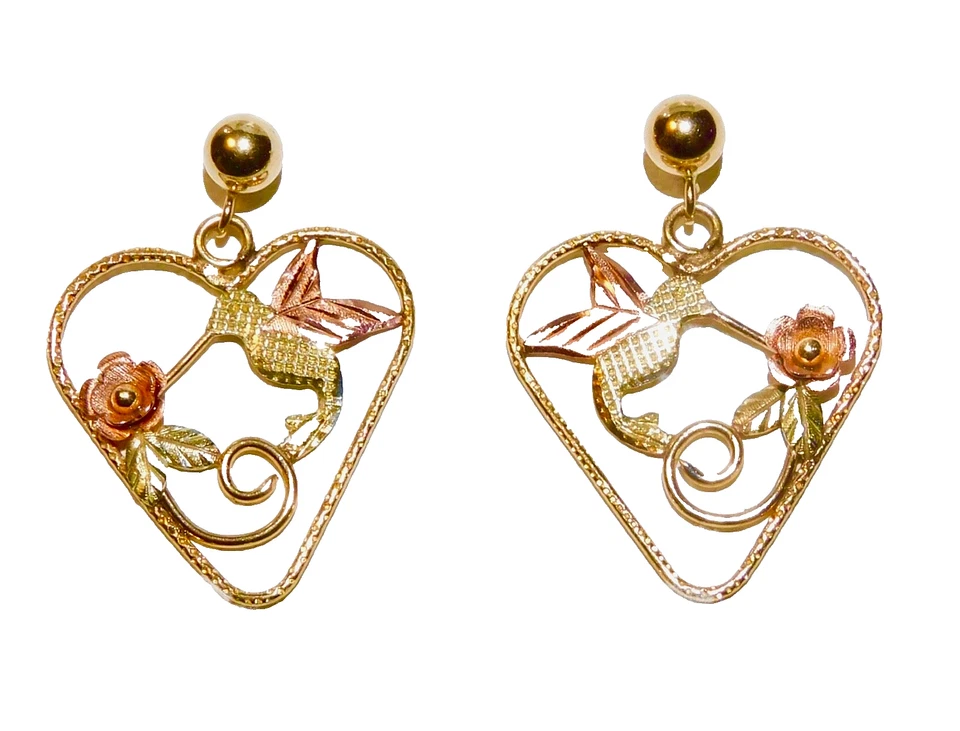 Pendientes Flor Corazón Colibrí Oro 10k 12k Black Hills Foto 1 de 1