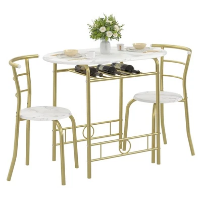 Juego de mesa de comedor de 3 piezas para rincón de desayuno de cocina, mesa ovalada de grano de madera... Foto 1 de 4