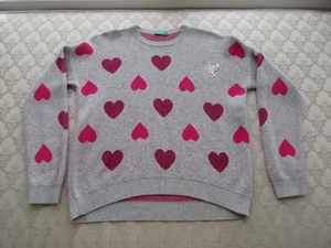 United Colors Of Benetton Kid Girl's Grey w/Allover Hearts Sweater, Sz 10-11Y - Picture 1 of 11