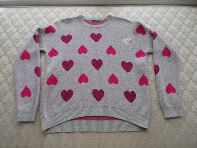United Colors Of Benetton Kid Girl's Grey w/Allover Hearts Sweater, Sz 10-11Y - Image 1 of 4