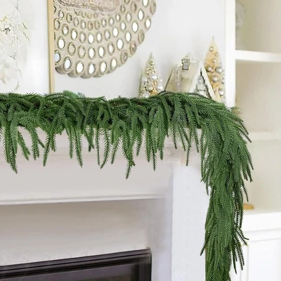 Norfolk Pine Garland 6ft 2-Pack Pre-Lit 60 LED Realistic Christmas Mantel Decor - Image 1 of 4