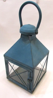 Vela colgante vintage años 90 6" cuadrada azul lata interior exterior linterna huracán Foto 1 de 4