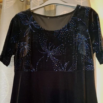 Black velvet long dress 14 Beaded  Short sleeve Party Berkertex - Image 1 of 4