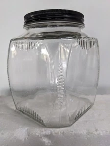 Vintage Hoosier Style Clear Glass Ribbed Jar Canister 6.25" Tall Screw On Lid - Picture 1 of 9