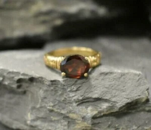 2 Ct Oval Simulated Red Garnet 14k Yellow Gold Plated Solitaire Engagement Ring - Picture 1 of 11