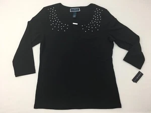 Camicia donna Karen Scott manica 3/4 nera etichette abbigliamento casual media - Foto 1 di 12