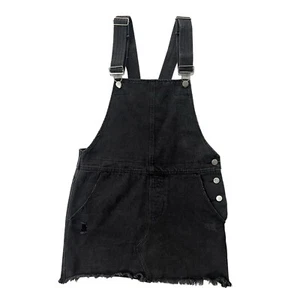 Vestique Women’s Size Small Black Denim, Distressed Overalls, Jumper Skirt Dress - Picture 1 of 18