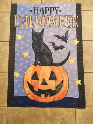 Carson Doble Cara Jardín Bandera Feliz Halloween Gato Calabaza Estrellas Murciélagos 39"X27"  Foto 1 de 4
