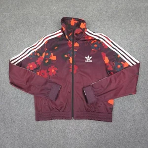 Adidas Jacket Womens 10 Red Floral Her Studio Long Sleeve Mock Neck Logo Size 10 - Picture 1 of 10