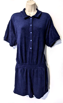OFFLINE Aerie Women's Button Front Romper Sz M Blue Cotton Blend Terry Cloth EUC - Image 1 of 4